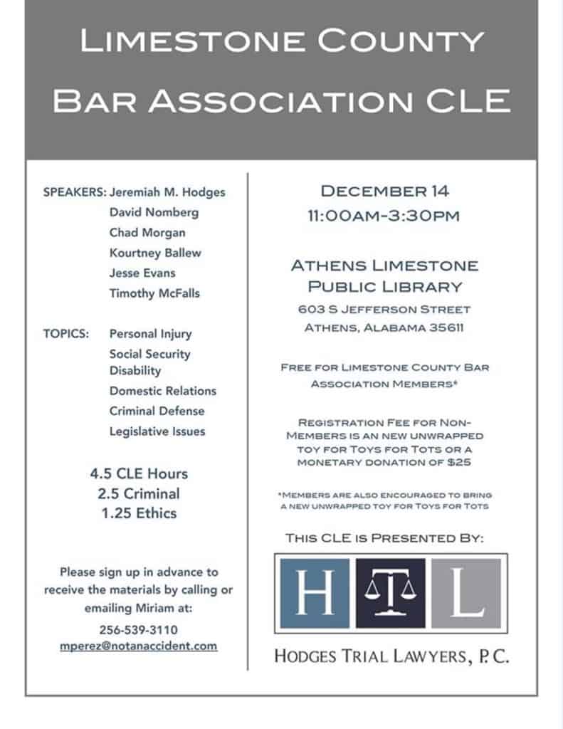 Limestone County Bar Association CLE Sponsored by Hodges Trial Lawyers, P.C.